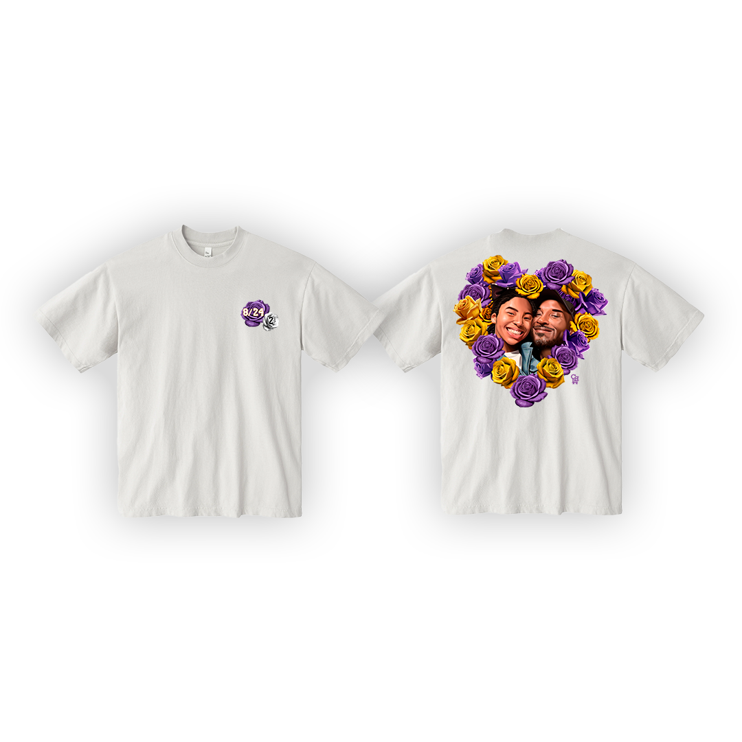 PURPLE & GOLD FLOWERS HEART TEE (OVERSIZED TEE)