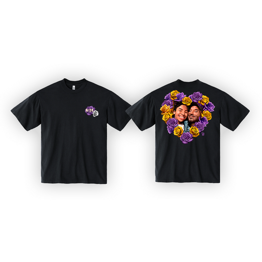 PURPLE & GOLD FLOWERS HEART TEE (OVERSIZED TEE)